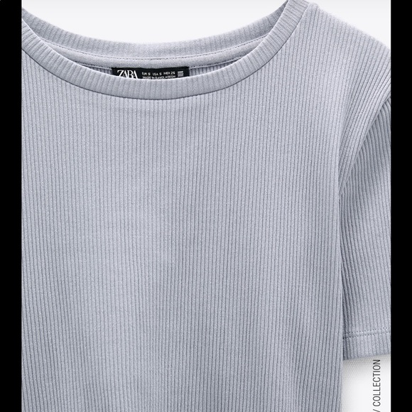Zara Blue/Grey Ribbed Crop Top - Picture 3 of 8
